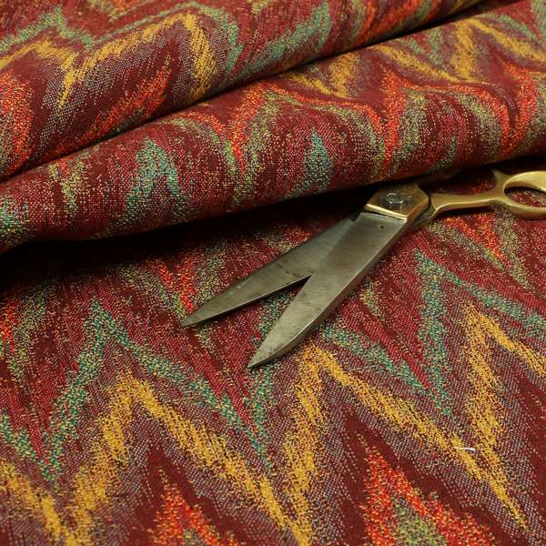 Ipoh Collection Of Chevron Striped Heavyweight Chenille Burgundy Red Multi Colour Upholstery Fabric CTR-343 - Roman Blinds