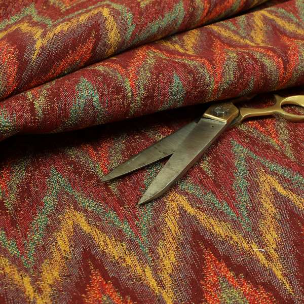 Ipoh Collection Of Chevron Striped Heavyweight Chenille Burgundy Red Multi Colour Upholstery Fabric CTR-343 - Made To Measure Curtains