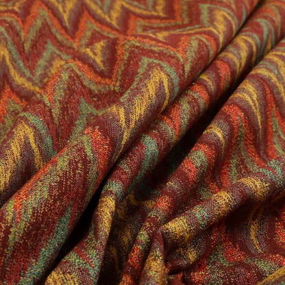 Ipoh Collection Of Chevron Striped Heavyweight Chenille Burgundy Red Multi Colour Upholstery Fabric CTR-343 - Handmade Cushions