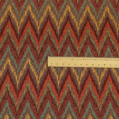 Ipoh Collection Of Chevron Striped Heavyweight Chenille Burgundy Red Multi Colour Upholstery Fabric CTR-343 - Roman Blinds
