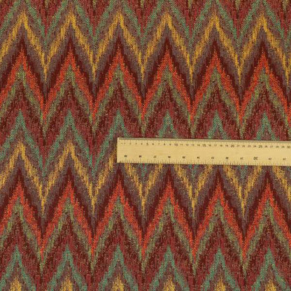 Ipoh Collection Of Chevron Striped Heavyweight Chenille Burgundy Red Multi Colour Upholstery Fabric CTR-343 - Handmade Cushions