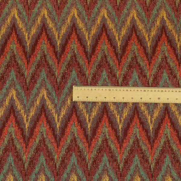 Ipoh Collection Of Chevron Striped Heavyweight Chenille Burgundy Red Multi Colour Upholstery Fabric CTR-343 - Made To Measure Curtains