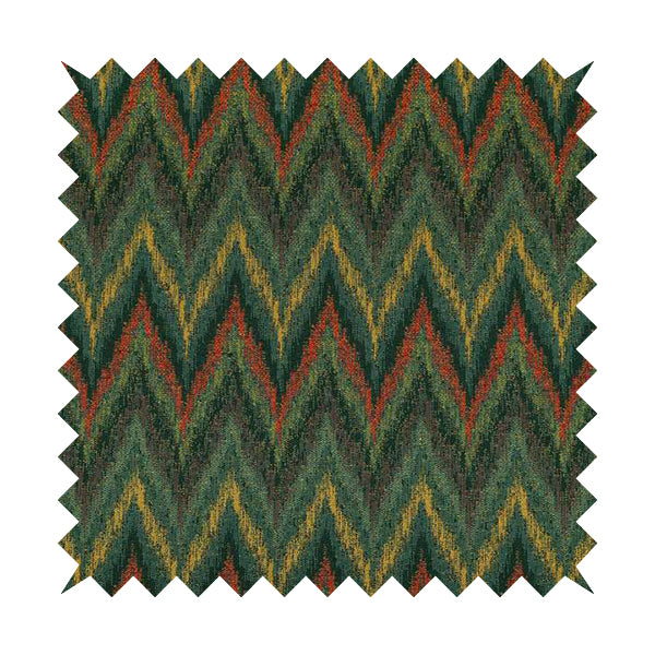 Ipoh Collection Of Chevron Striped Heavyweight Chenille Green Multi Colour Upholstery Fabric CTR-344 - Roman Blinds