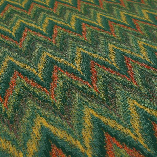 Ipoh Collection Of Chevron Striped Heavyweight Chenille Green Multi Colour Upholstery Fabric CTR-344 - Roman Blinds