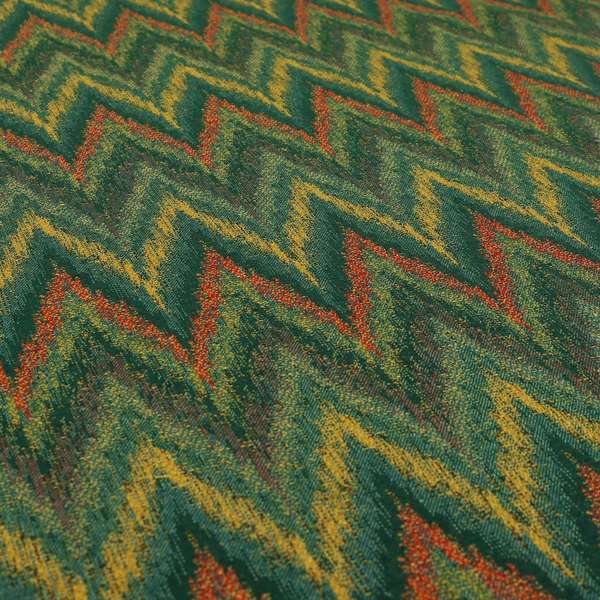 Ipoh Collection Of Chevron Striped Heavyweight Chenille Green Multi Colour Upholstery Fabric CTR-344