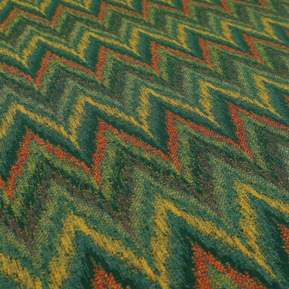 Ipoh Collection Of Chevron Striped Heavyweight Chenille Green Multi Colour Upholstery Fabric CTR-344