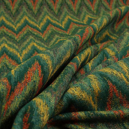 Ipoh Collection Of Chevron Striped Heavyweight Chenille Green Multi Colour Upholstery Fabric CTR-344 - Made To Measure Curtains