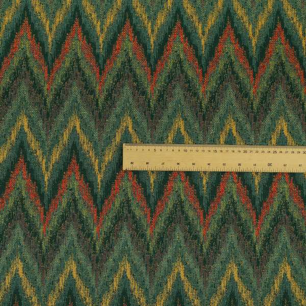 Ipoh Collection Of Chevron Striped Heavyweight Chenille Green Multi Colour Upholstery Fabric CTR-344 - Roman Blinds