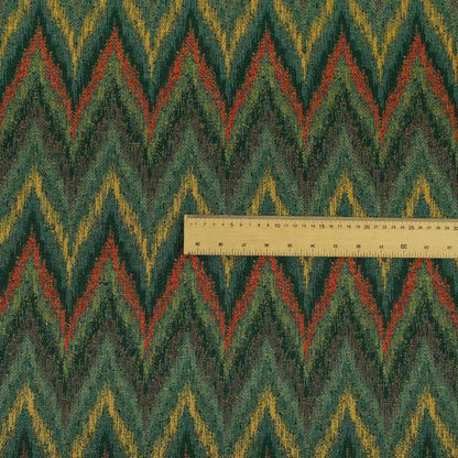 Ipoh Collection Of Chevron Striped Heavyweight Chenille Green Multi Colour Upholstery Fabric CTR-344 - Made To Measure Curtains