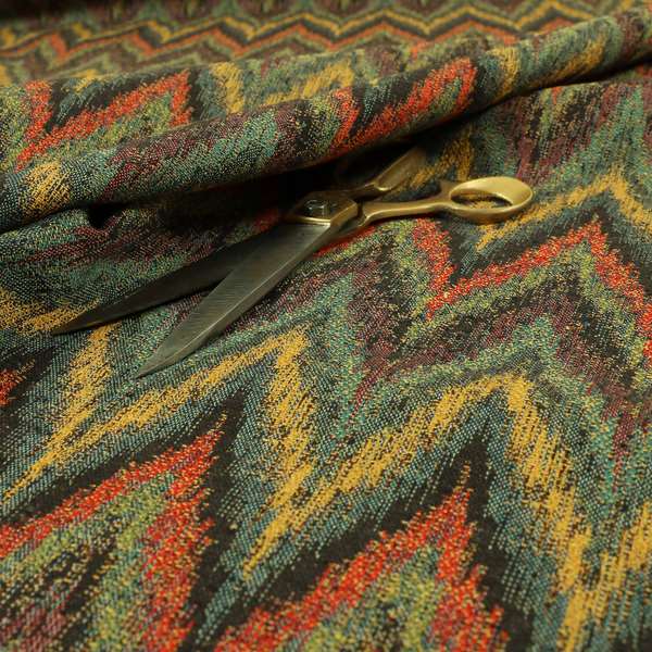 Ipoh Collection Of Chevron Striped Heavyweight Chenille Brown Multi Colour Upholstery Fabric CTR-345 - Roman Blinds