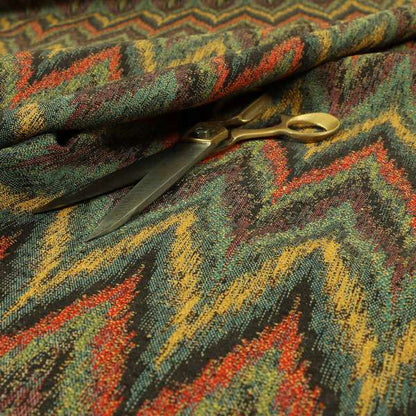 Ipoh Collection Of Chevron Striped Heavyweight Chenille Brown Multi Colour Upholstery Fabric CTR-345