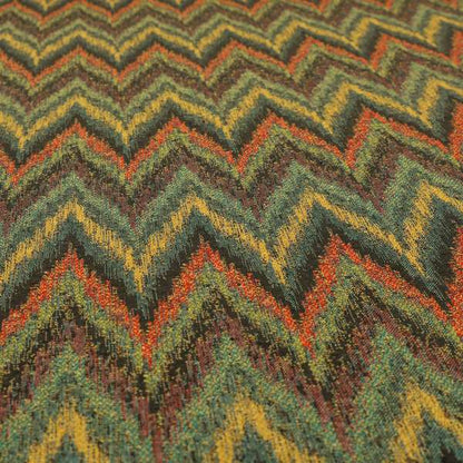 Ipoh Collection Of Chevron Striped Heavyweight Chenille Brown Multi Colour Upholstery Fabric CTR-345