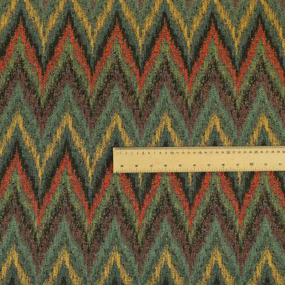 Ipoh Collection Of Chevron Striped Heavyweight Chenille Brown Multi Colour Upholstery Fabric CTR-345