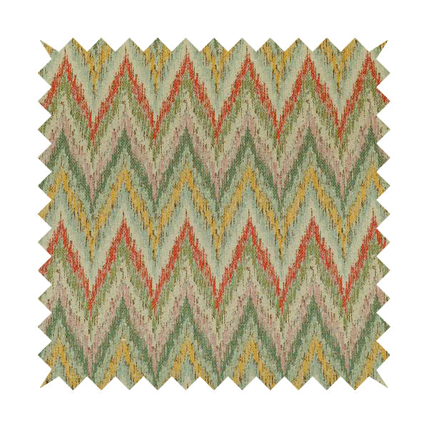 Ipoh Collection Of Chevron Striped Heavyweight Chenille Silver Multi Colour Upholstery Fabric CTR-346 - Roman Blinds