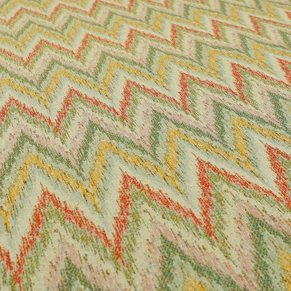 Ipoh Collection Of Chevron Striped Heavyweight Chenille Silver Multi Colour Upholstery Fabric CTR-346