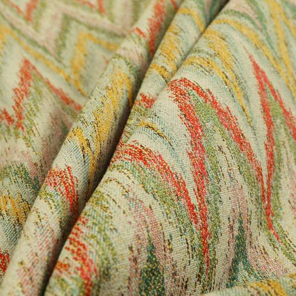 Ipoh Collection Of Chevron Striped Heavyweight Chenille Silver Multi Colour Upholstery Fabric CTR-346