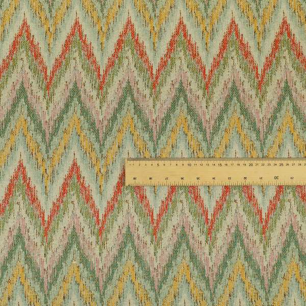 Ipoh Collection Of Chevron Striped Heavyweight Chenille Silver Multi Colour Upholstery Fabric CTR-346