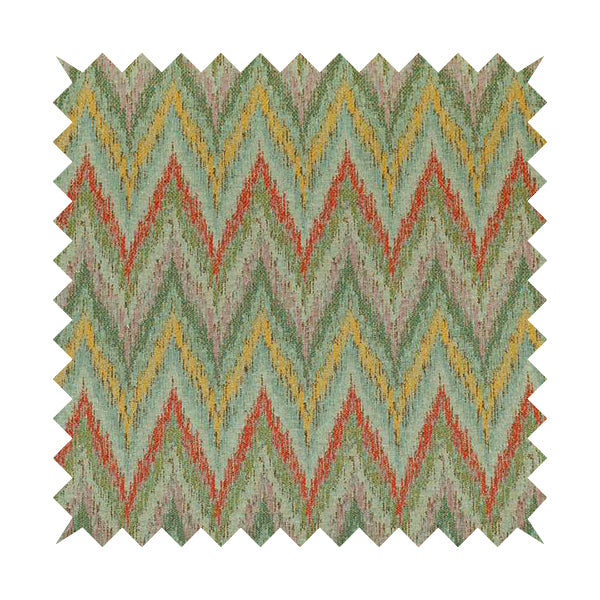 Ipoh Collection Of Chevron Striped Heavyweight Chenille Light Blue Multi Colour Upholstery Fabric CTR-347 - Roman Blinds