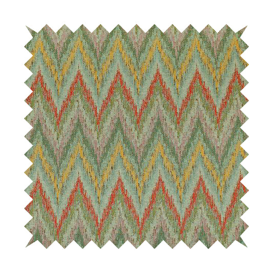 Ipoh Collection Of Chevron Striped Heavyweight Chenille Light Blue Multi Colour Upholstery Fabric CTR-347
