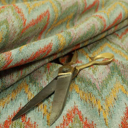 Ipoh Collection Of Chevron Striped Heavyweight Chenille Light Blue Multi Colour Upholstery Fabric CTR-347 - Roman Blinds