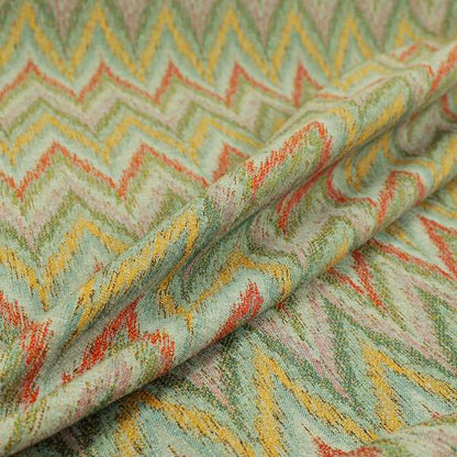 Ipoh Collection Of Chevron Striped Heavyweight Chenille Light Blue Multi Colour Upholstery Fabric CTR-347 - Made To Measure Curtains