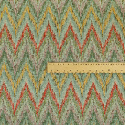 Ipoh Collection Of Chevron Striped Heavyweight Chenille Light Blue Multi Colour Upholstery Fabric CTR-347