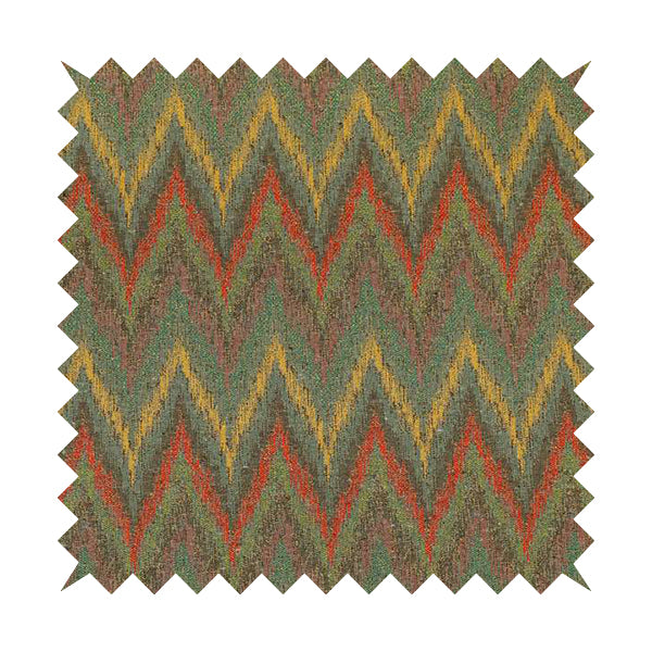 Ipoh Collection Of Chevron Striped Heavyweight Chenille Grey Multi Colour Upholstery Fabric CTR-348