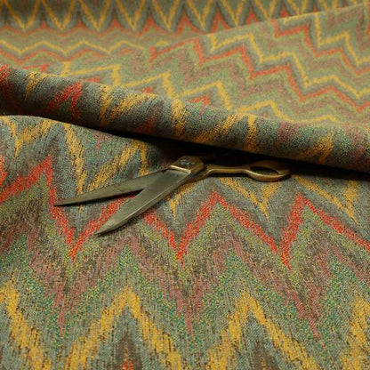 Ipoh Collection Of Chevron Striped Heavyweight Chenille Grey Multi Colour Upholstery Fabric CTR-348 - Roman Blinds