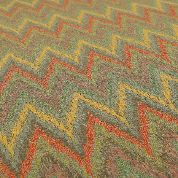 Ipoh Collection Of Chevron Striped Heavyweight Chenille Grey Multi Colour Upholstery Fabric CTR-348