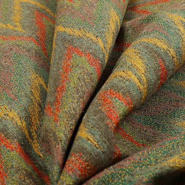 Ipoh Collection Of Chevron Striped Heavyweight Chenille Grey Multi Colour Upholstery Fabric CTR-348 - Roman Blinds