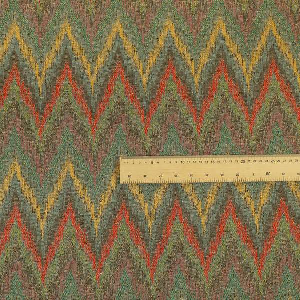 Ipoh Collection Of Chevron Striped Heavyweight Chenille Grey Multi Colour Upholstery Fabric CTR-348 - Roman Blinds