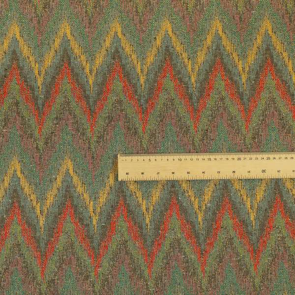 Ipoh Collection Of Chevron Striped Heavyweight Chenille Grey Multi Colour Upholstery Fabric CTR-348