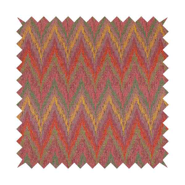 Ipoh Collection Of Chevron Striped Heavyweight Chenille Pink Multi Colour Upholstery Fabric CTR-349 - Handmade Cushions
