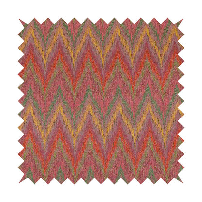 Ipoh Collection Of Chevron Striped Heavyweight Chenille Pink Multi Colour Upholstery Fabric CTR-349