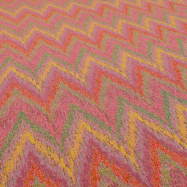 Ipoh Collection Of Chevron Striped Heavyweight Chenille Pink Multi Colour Upholstery Fabric CTR-349 - Roman Blinds