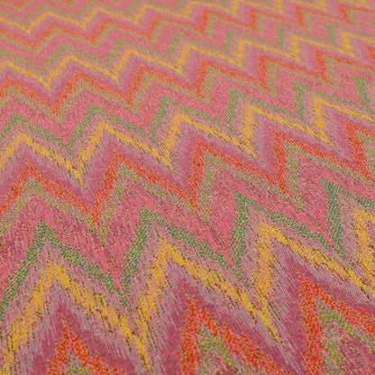 Ipoh Collection Of Chevron Striped Heavyweight Chenille Pink Multi Colour Upholstery Fabric CTR-349