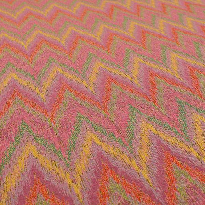 Ipoh Collection Of Chevron Striped Heavyweight Chenille Pink Multi Colour Upholstery Fabric CTR-349 - Made To Measure Curtains