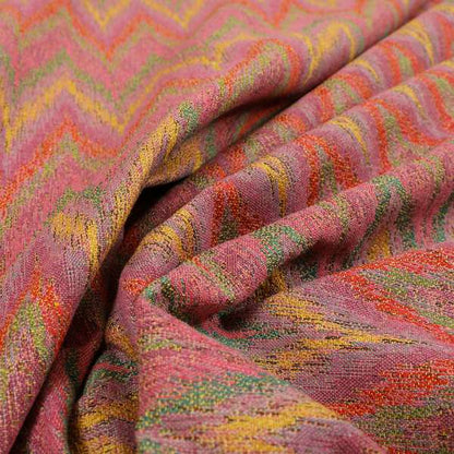 Ipoh Collection Of Chevron Striped Heavyweight Chenille Pink Multi Colour Upholstery Fabric CTR-349 - Made To Measure Curtains