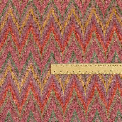 Ipoh Collection Of Chevron Striped Heavyweight Chenille Pink Multi Colour Upholstery Fabric CTR-349