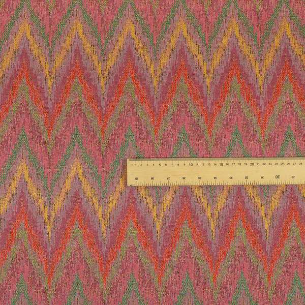 Ipoh Collection Of Chevron Striped Heavyweight Chenille Pink Multi Colour Upholstery Fabric CTR-349 - Made To Measure Curtains