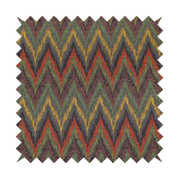 Ipoh Collection Of Chevron Striped Heavyweight Chenille Purple Multi Colour Upholstery Fabric CTR-350 - Roman Blinds