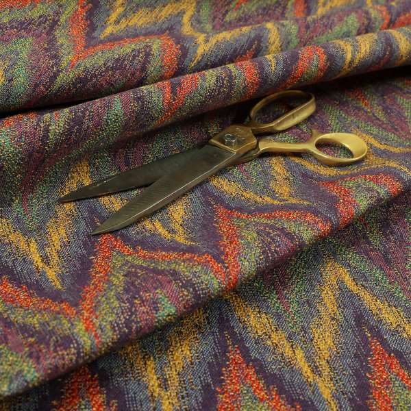 Ipoh Collection Of Chevron Striped Heavyweight Chenille Purple Multi Colour Upholstery Fabric CTR-350 - Roman Blinds