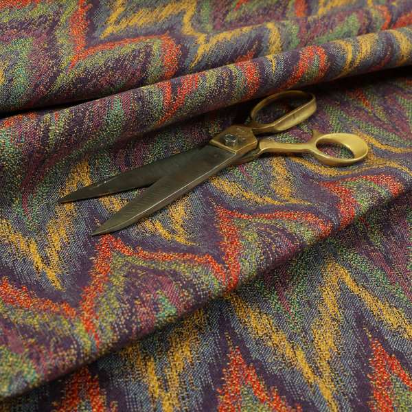 Ipoh Collection Of Chevron Striped Heavyweight Chenille Purple Multi Colour Upholstery Fabric CTR-350