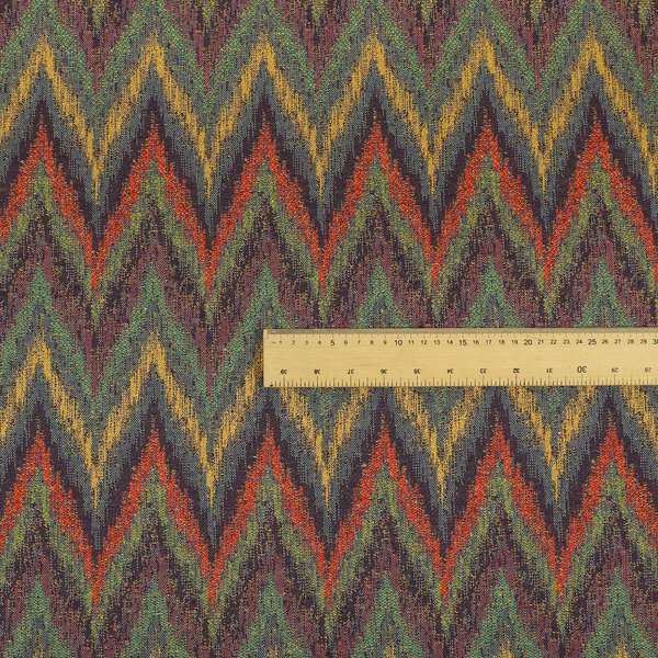 Ipoh Collection Of Chevron Striped Heavyweight Chenille Purple Multi Colour Upholstery Fabric CTR-350 - Roman Blinds