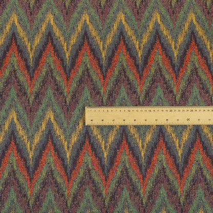 Ipoh Collection Of Chevron Striped Heavyweight Chenille Purple Multi Colour Upholstery Fabric CTR-350 - Roman Blinds
