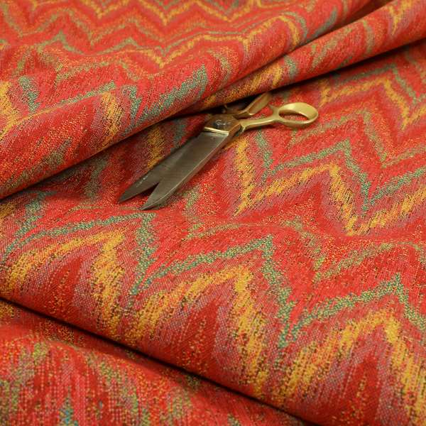 Ipoh Collection Of Chevron Striped Heavyweight Chenille Red Multi Colour Upholstery Fabric CTR-351 - Made To Measure Curtains