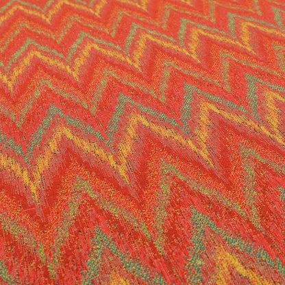 Ipoh Collection Of Chevron Striped Heavyweight Chenille Red Multi Colour Upholstery Fabric CTR-351 - Handmade Cushions