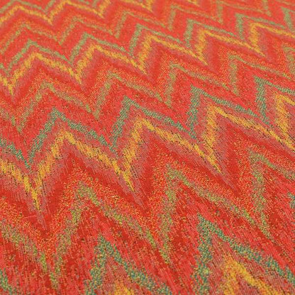 Ipoh Collection Of Chevron Striped Heavyweight Chenille Red Multi Colour Upholstery Fabric CTR-351 - Made To Measure Curtains