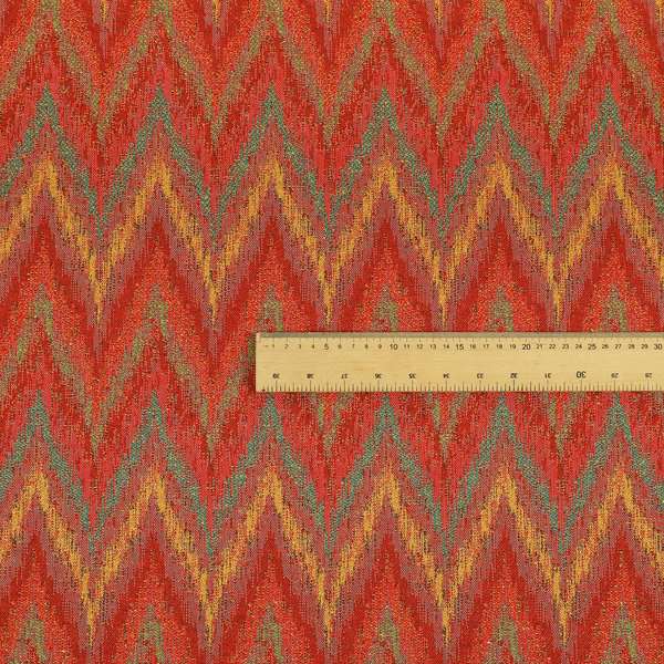 Ipoh Collection Of Chevron Striped Heavyweight Chenille Red Multi Colour Upholstery Fabric CTR-351 - Made To Measure Curtains