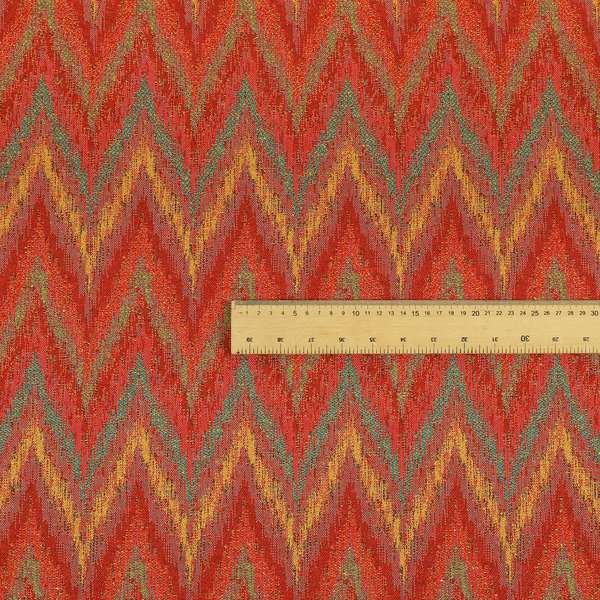 Ipoh Collection Of Chevron Striped Heavyweight Chenille Red Multi Colour Upholstery Fabric CTR-351